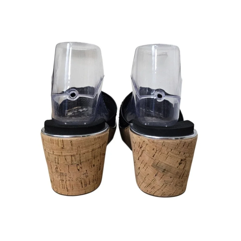 Corkys Footwear Womens Black Mesh Wedge Slide Sandals Cork Heel Size 8